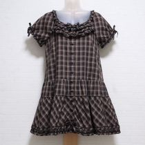 黒×茶系オリチェフリルチュニックブラウス