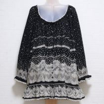 黒レースプリントチュニックブラウス