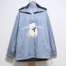ブルーグレーリボンくまプリントプルオーバー