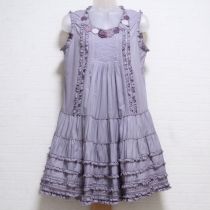 パープル花モチーフピコフリルローンチュニックブラウス
