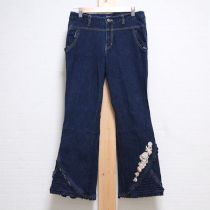 紺ローズガーデン刺繍デニムパンツ【L】