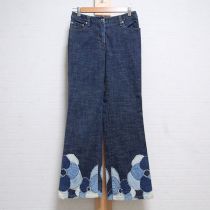 紺フラワーパッチワークデニムパンツ【M】