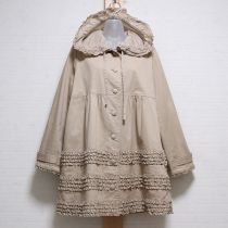 ベージュローンフードピコフリルコート