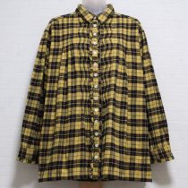 黄系タータンチェック倒しタックネルチュニックブラウス