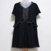 黒水玉フリル使いカットソーチュニック