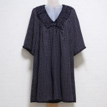 紺×ピンク水玉フリルポリチュニックブラウス【9号】