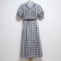 黒×白フリル使いチェックワンピース