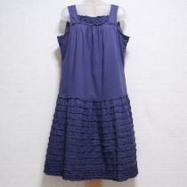 【ゆったり】ダークパープルピコフリルローンワンピース
