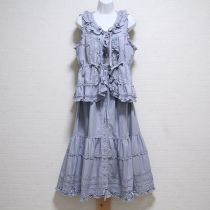 ブルーグレー挟みレース使いローンオーバーブラウス&スカート
