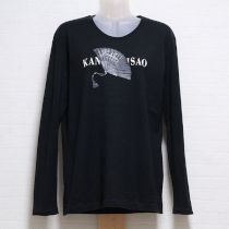 黒扇子プリント長Tシャツ