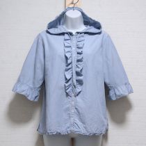 ブルーグレーフード付きフリルブラウス【L】