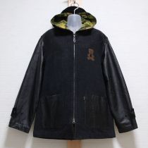 黒カモカールパッチワークレザー使いコート