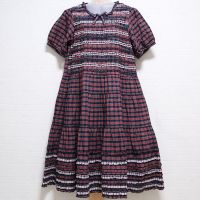 紺×赤系チェックピコフリルワンピース