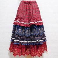 赤×紺タータンチェック段々スカート