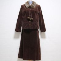 こげ茶ファー使いコーデュロイジャケット&スカート【L】
