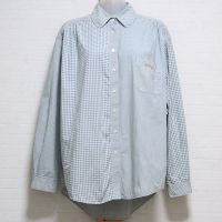 ブルーグレーミックスギンガムブラウス