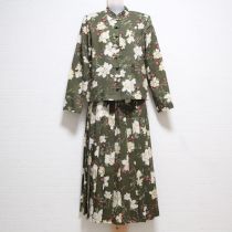 カーキくちなしチャイナブラウス&プリーツスカート【M】