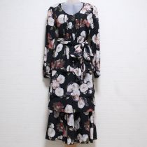 黒花柄チュニックブラウス&スカートサッシュ付