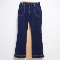 紺サテンリボン付き裾フリルデニムパンツ【4(L)】