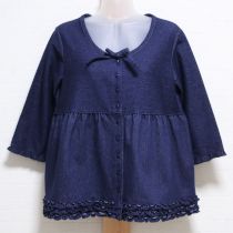 紺フリル付きデニム風カットソーカーディガン