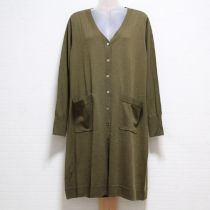 カーキ系リボン付きロングカーディガン