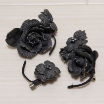 黒デニムミニ薔薇コサージュ3個セット
