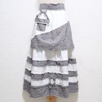 白×黒系ギンガムチェリー刺繍スカートエプロン付き