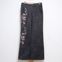 黒花刺繍デニムパンツ【L】