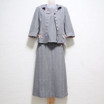 グレー×ピンクリボン使いチェック3点セット【M】