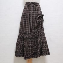 茶×グレーオリチェフリル切替えスカート