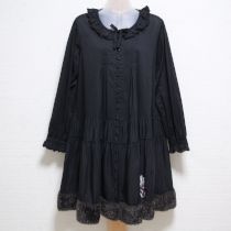 黒ラッピングうさぎ刺繍ボア付きローンチュニック