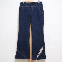紺ローズガーデン刺繍デニムパンツ【L】
