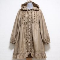 ベージュフード付きフリルチュニックブラウス