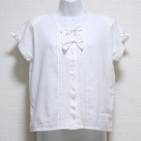 白通しリボン&ピンタックブラウス