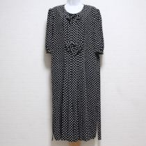 黒×白水玉リボン付きポリワンピース