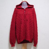 赤フード付き模様編みカーディガン