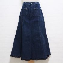 紺ホワイトローズ刺繍入りレイヤー風スカート【M】