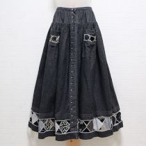黒裾パッチワークデニムスカート