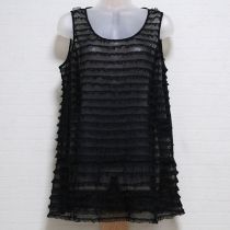 黒ドットチュール段々フリルブラウス