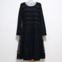 黒ドットチュールフリルカットソーワンピース