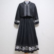 黒クローバーブーケパッチワークデニムワンピース
