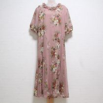 ピンク薔薇ブーケシフォンワンピース