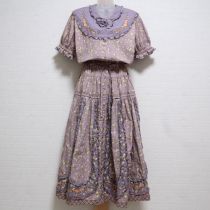 パープル8色小花柄薔薇刺繍ワンピース