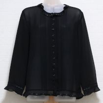 黒通しリボン使いシフォンブラウス