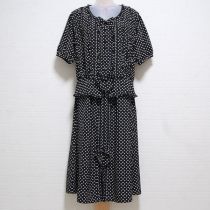 黒×白水玉リボン付きポリペプラムブラウス&スカート