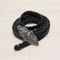 黒薔薇バックル編みベルト