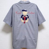 紺セーラーくま刺繍ギンガムシャツ