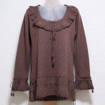 茶系模様編みニットチュニック
