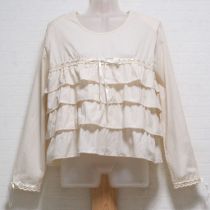 生成通しリボン段々フリルブラウス