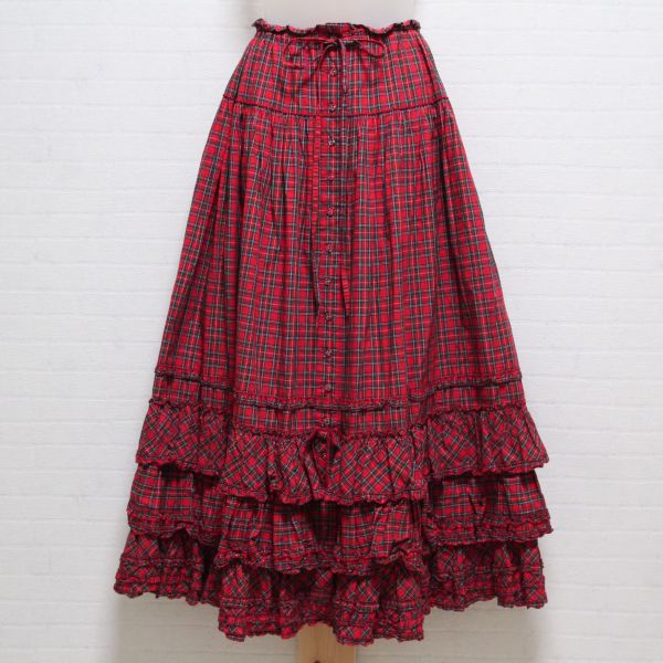 赤チェック裾段々スカート - ピンクハウス通販｜リサイクルブティック 